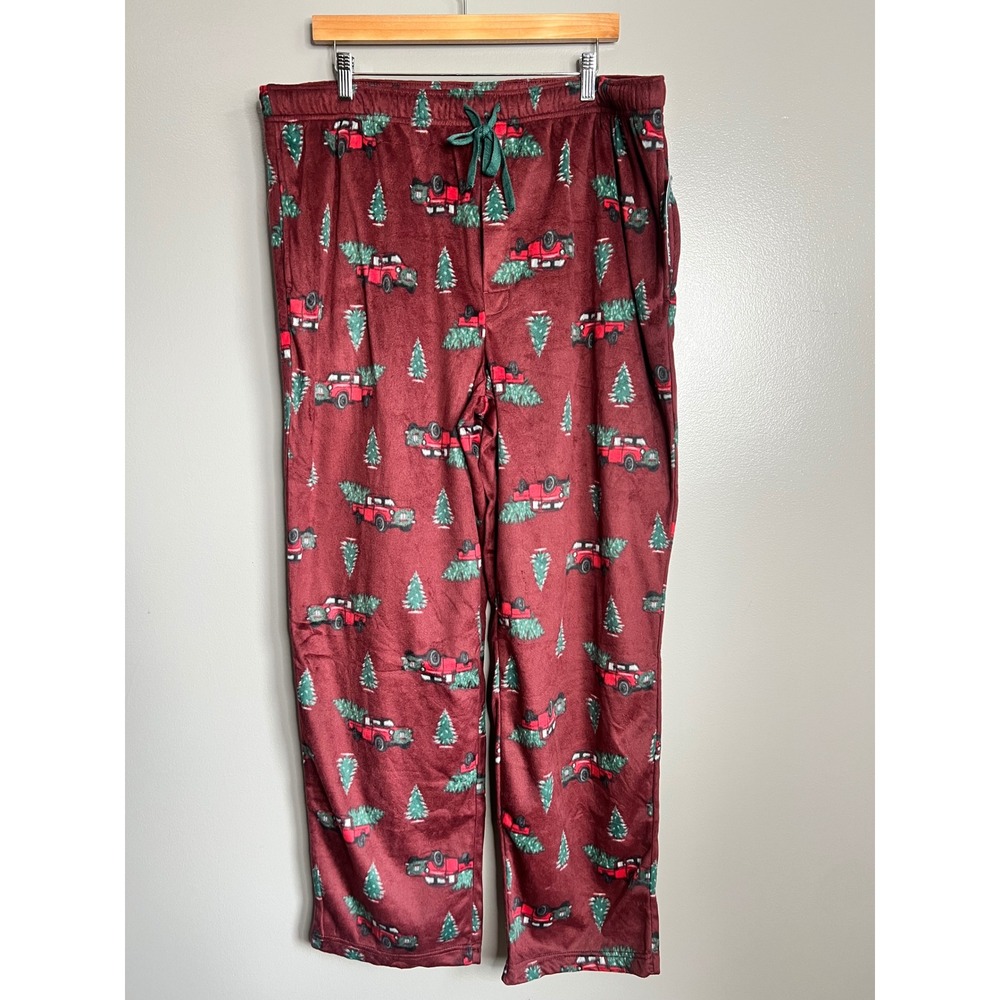 St. Johns Bay Mens XLT Fleece Pajama Pants Red Truck Christmas Tree Holiday
